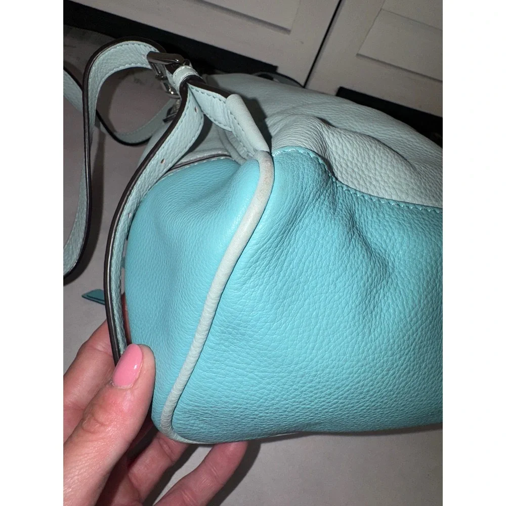 Michael Kors Rhea Zip Backpack Women Blue Pebbled Leather Colorblock Medium - Picture 5 of 10